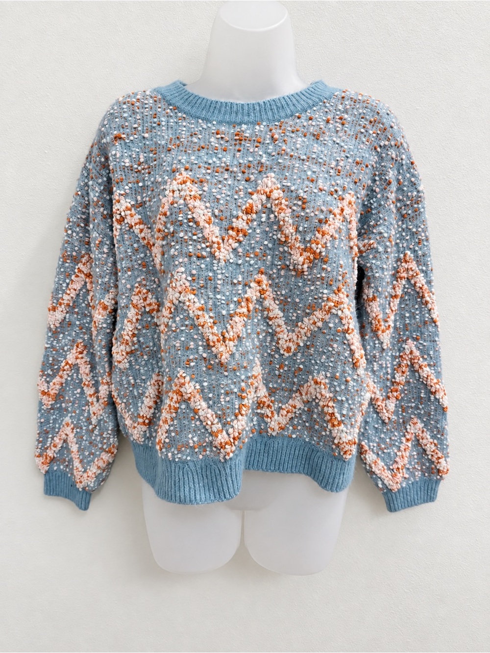 Hem & Thread Blue Textured Chevron Metallic Sweater